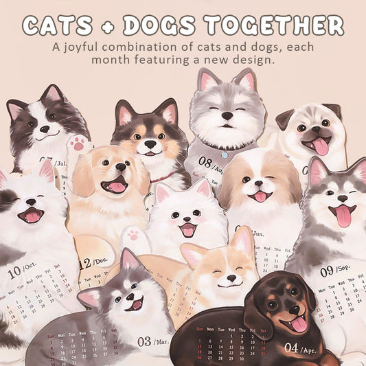 📅🐾3D-skrivebordskalender med katt og hun