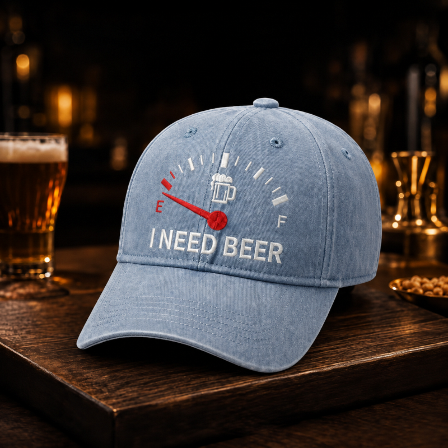 🧢 «I Need Beer»-brodert tanklokk: En morsom baseballcap! 🍺✨