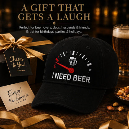 🧢 «I Need Beer»-brodert tanklokk: En morsom baseballcap! 🍺✨