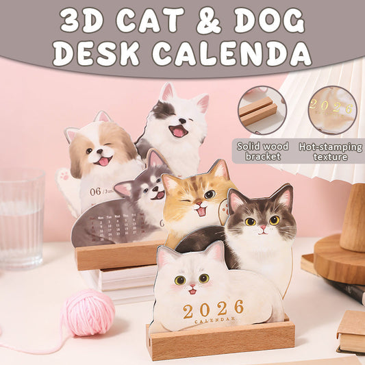 📅🐾3D-skrivebordskalender med katt og hun