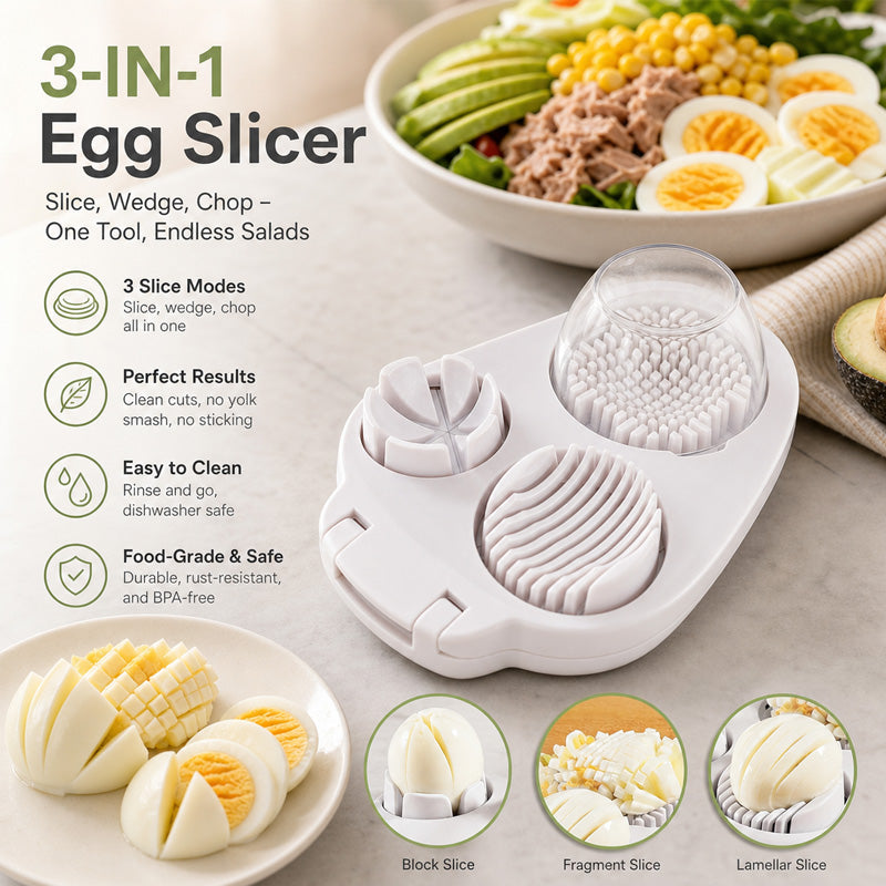 🥚 3-i-1 multifunksjonell eggskjærer og -kutter - Perfekt til salater og pynt 🔪