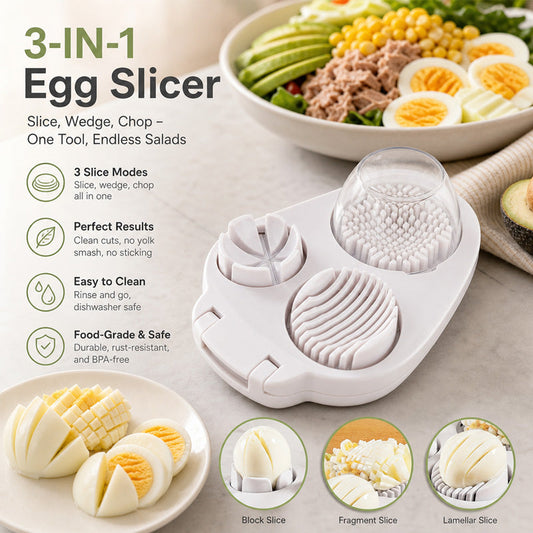 🥚 3-i-1 multifunksjonell eggskjærer og -kutter - Perfekt til salater og pynt 🔪