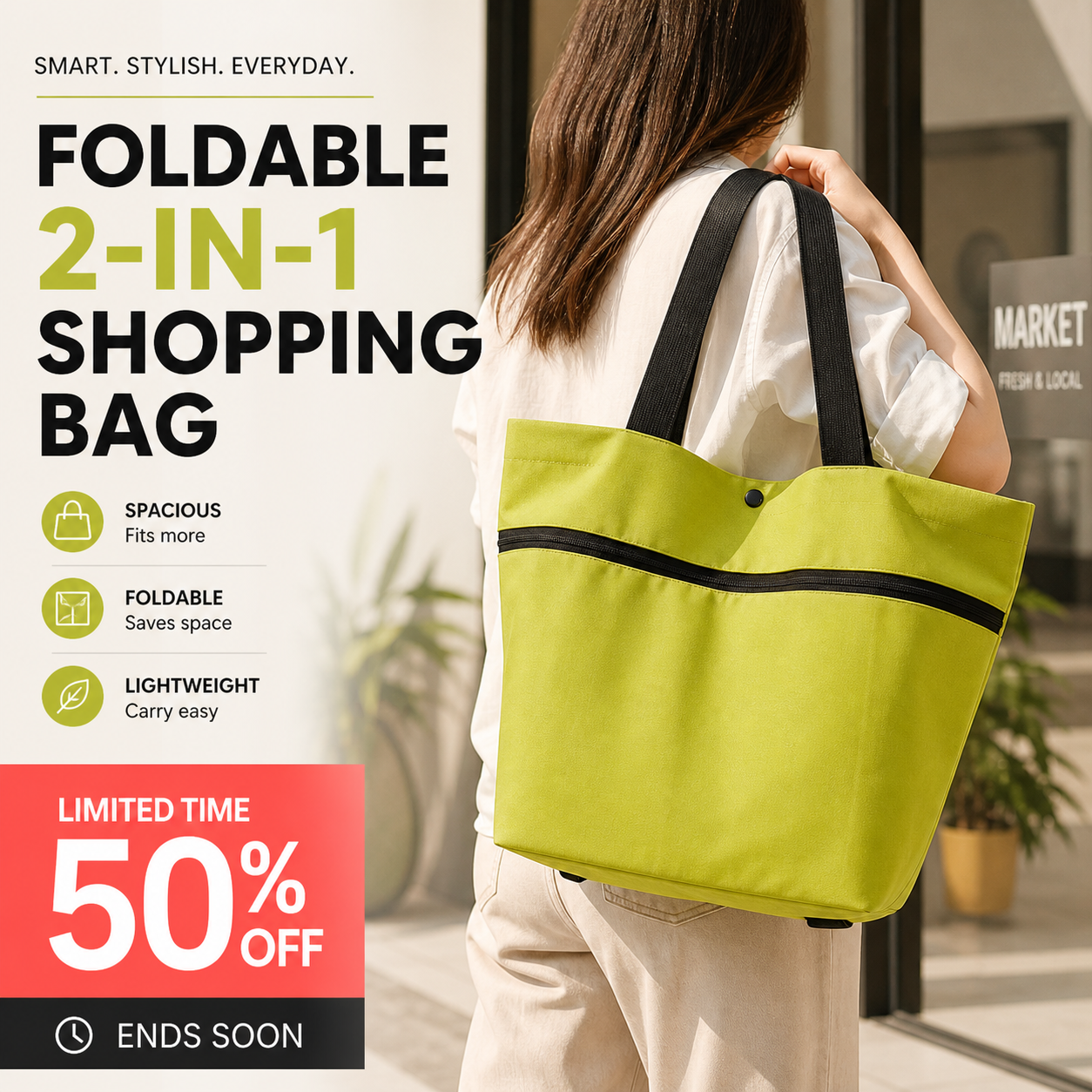 🔥 Tilbud du ikke må gå glipp av: 40 % rabatt på 🧳 2-i-1 sammenleggbar handlepose🛒