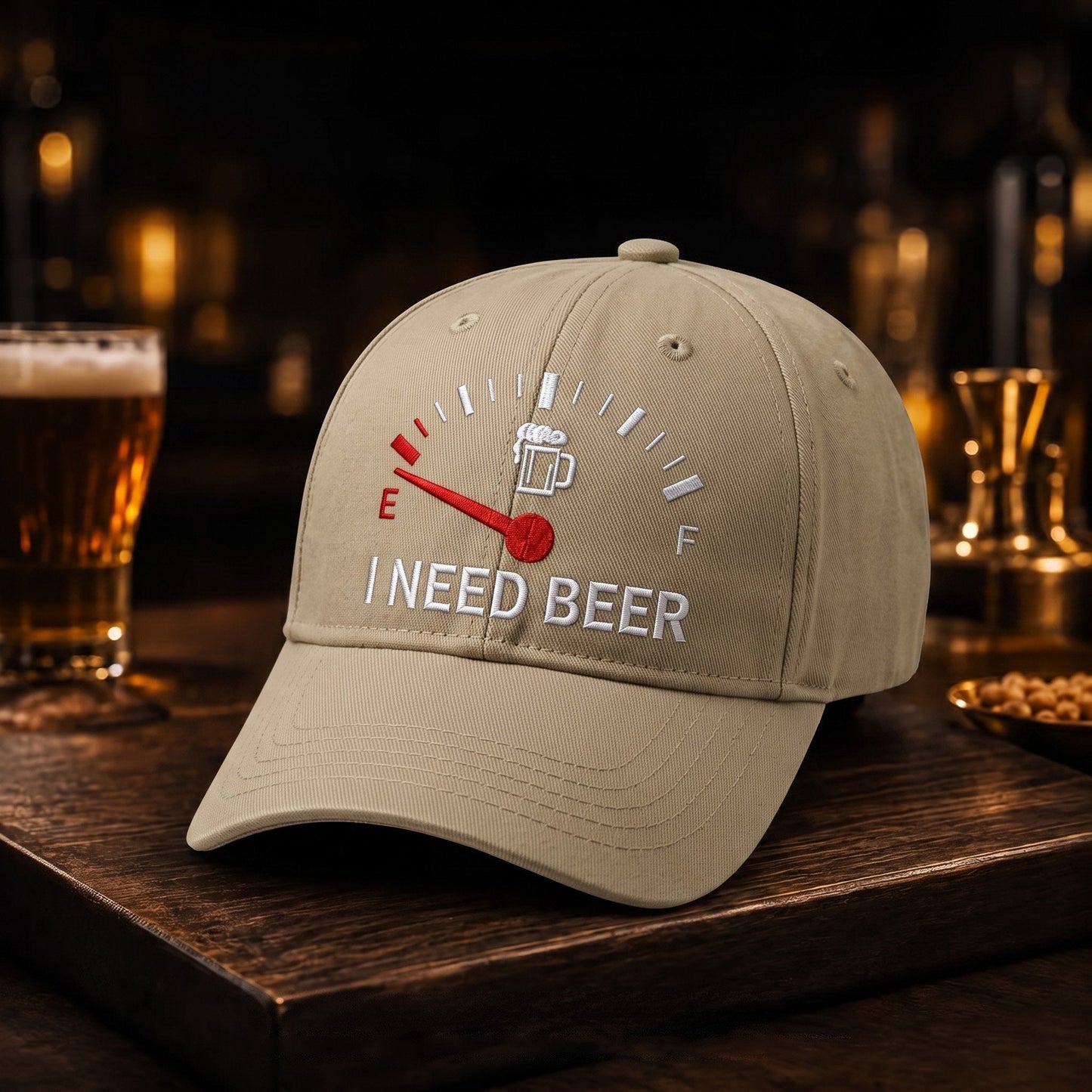 🧢 «I Need Beer»-brodert tanklokk: En morsom baseballcap! 🍺✨
