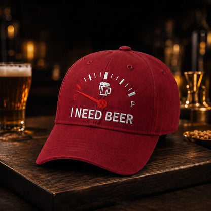 🧢 «I Need Beer»-brodert tanklokk: En morsom baseballcap! 🍺✨