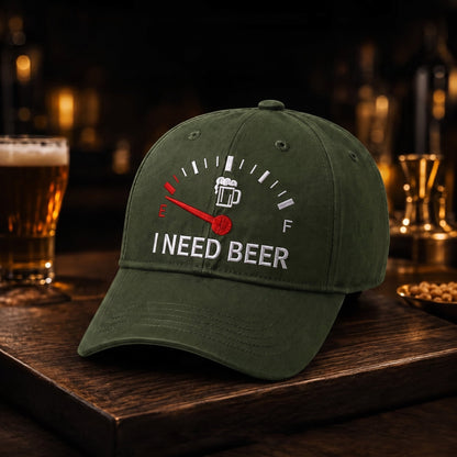 🧢 «I Need Beer»-brodert tanklokk: En morsom baseballcap! 🍺✨