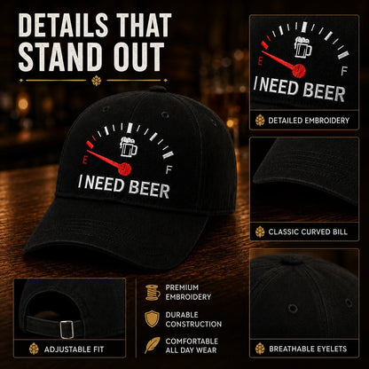 🧢 «I Need Beer»-brodert tanklokk: En morsom baseballcap! 🍺✨