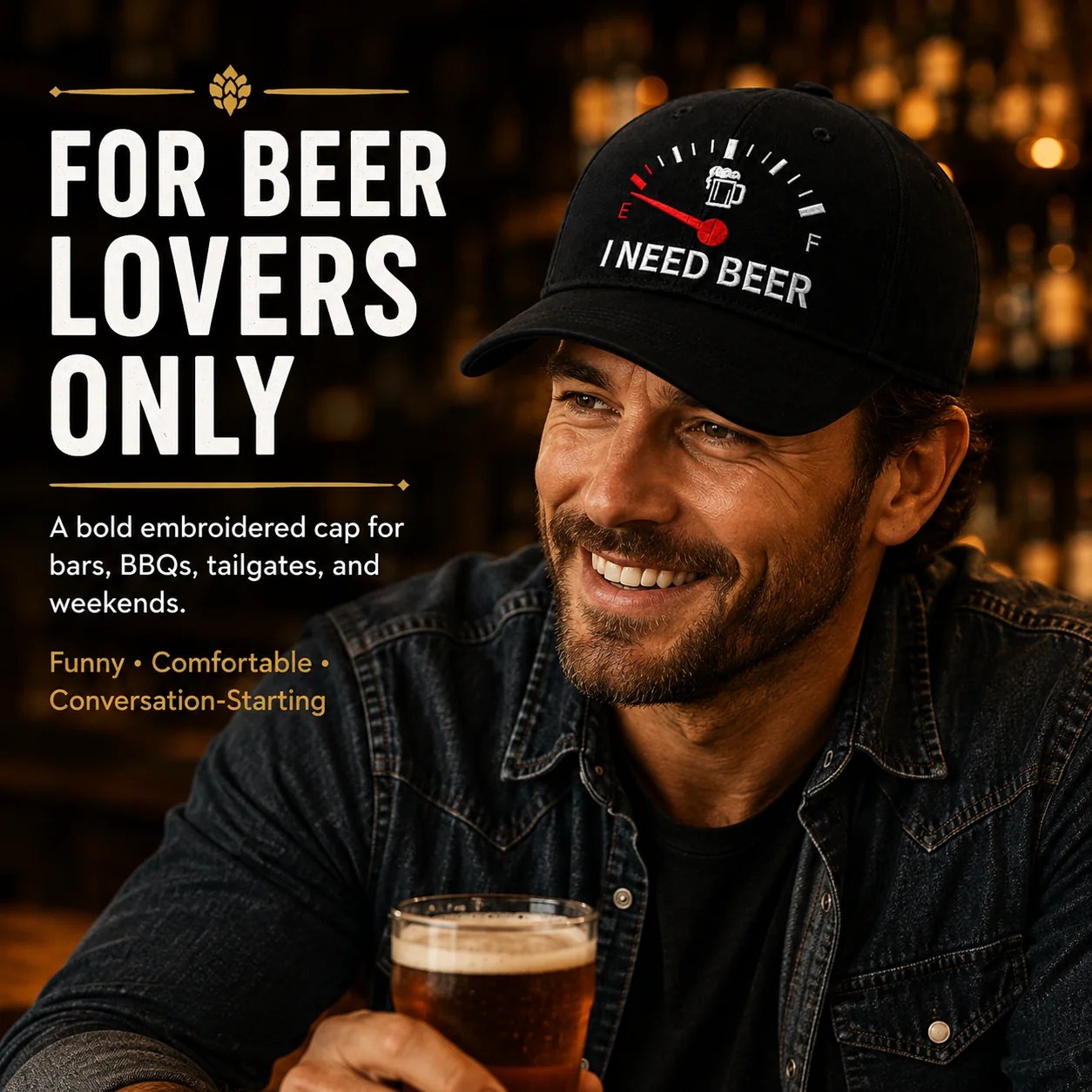 🧢 «I Need Beer»-brodert tanklokk: En morsom baseballcap! 🍺✨