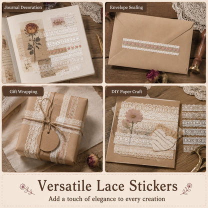 ✨✂️ Vintage klistremerkepakke med lange strimler – Gi journaler og gaver et mykt, tidløst touch! 📓
