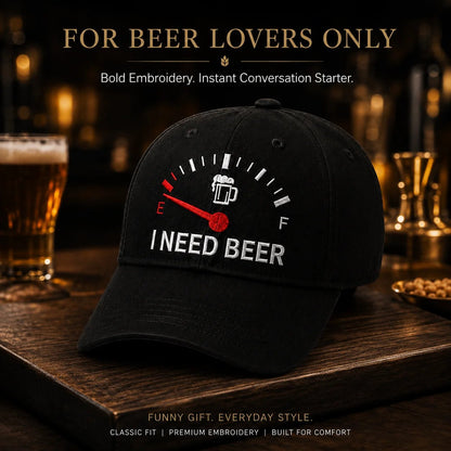 🧢 «I Need Beer»-brodert tanklokk: En morsom baseballcap! 🍺✨