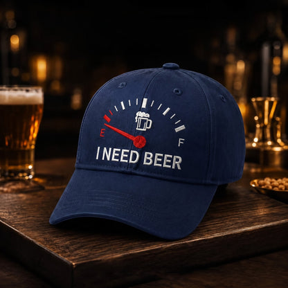 🧢 «I Need Beer»-brodert tanklokk: En morsom baseballcap! 🍺✨